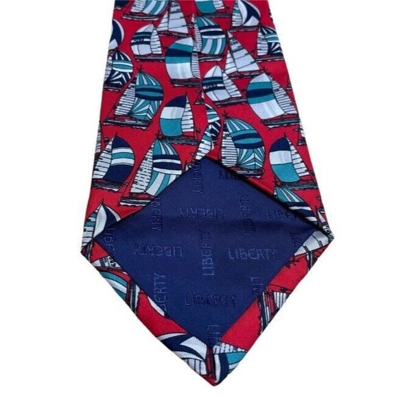 LIBERTY London Sailboat Silk Tie Wide Nautical Red Navy Blue Coastal Preppy EUC - Picture 7 of 9